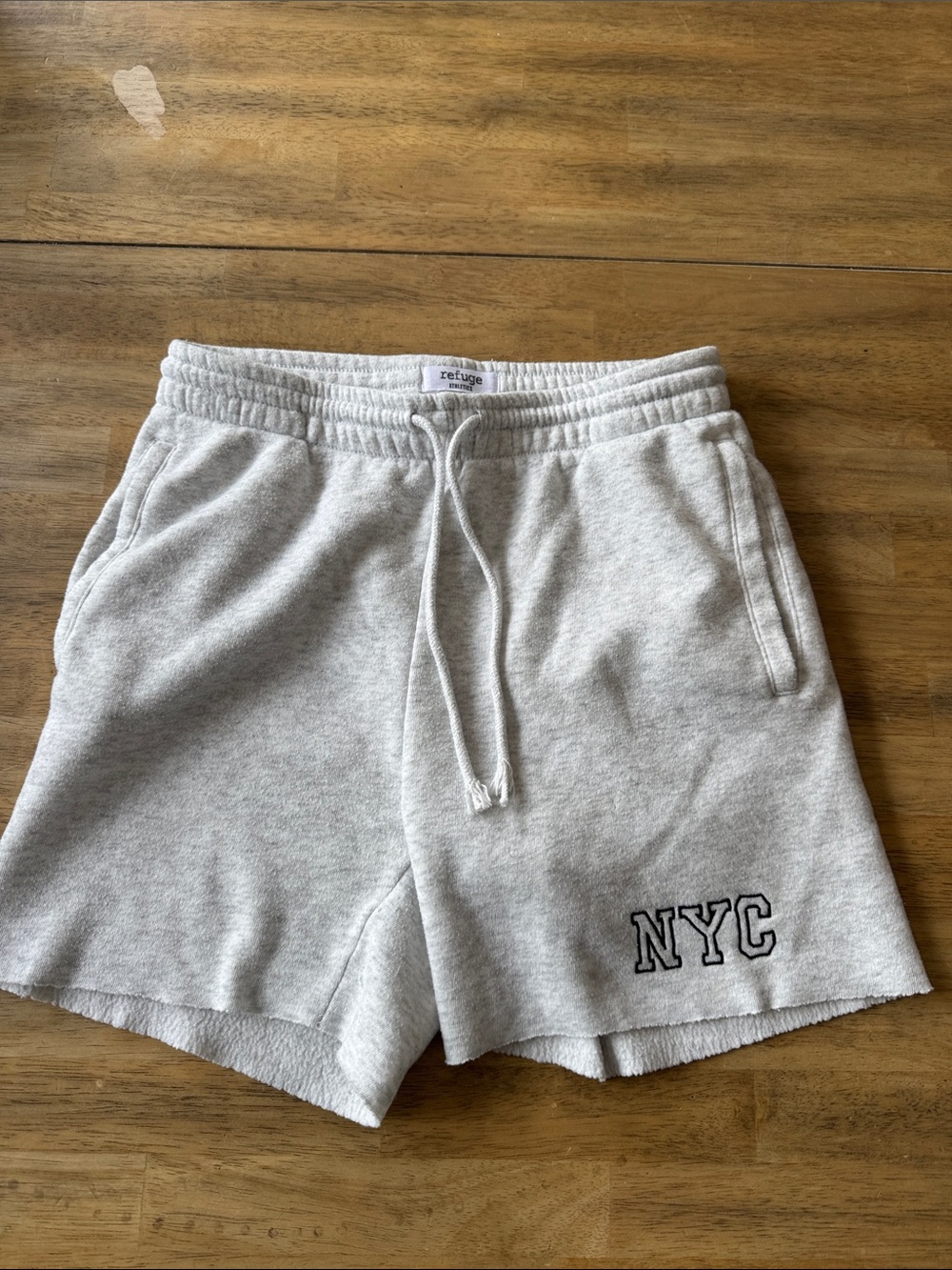 refuge Light Gray Athletic Fleece Drawstring Shorts with NYC Patch